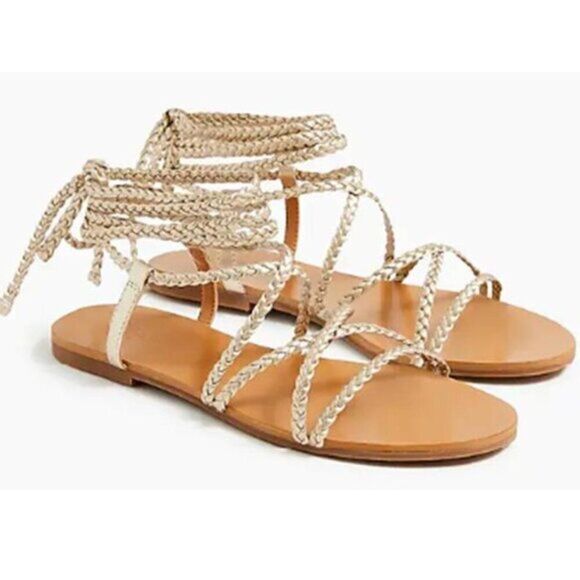 J Crew Womens Braided Metallic‎ Lace Up Sandals Summer Gold Brown Size 9 - Picture 1 of 7